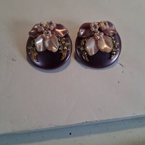Chic Floral Pearl Earrings in Purple and Gold